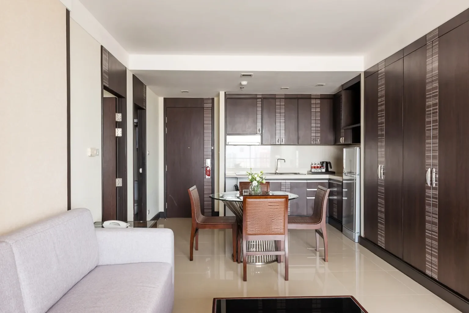 Fully equipped kitchen in 2 bedroom family room hotel Bangkok