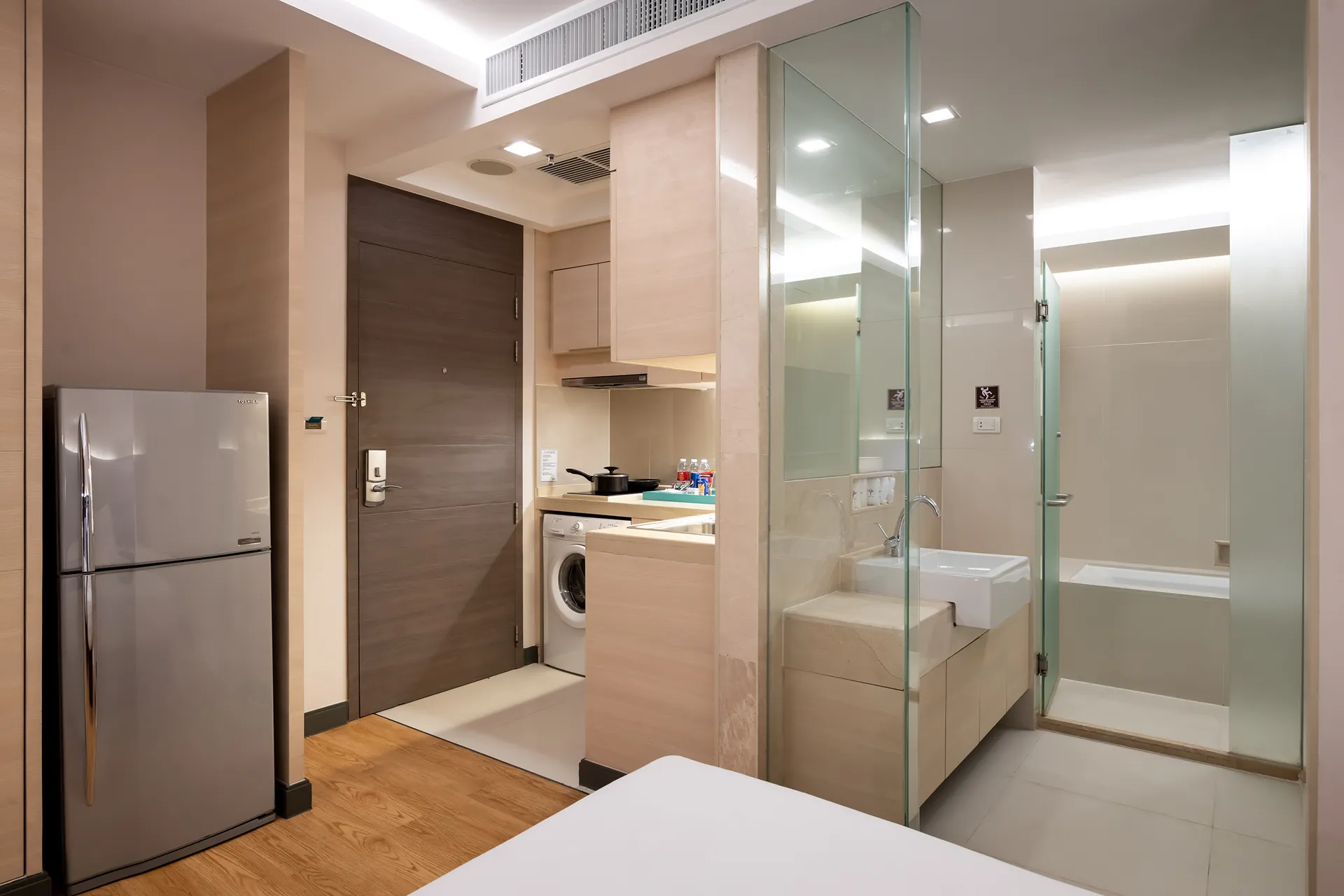 Kitchen triple hotel room skytrain station bangkok.