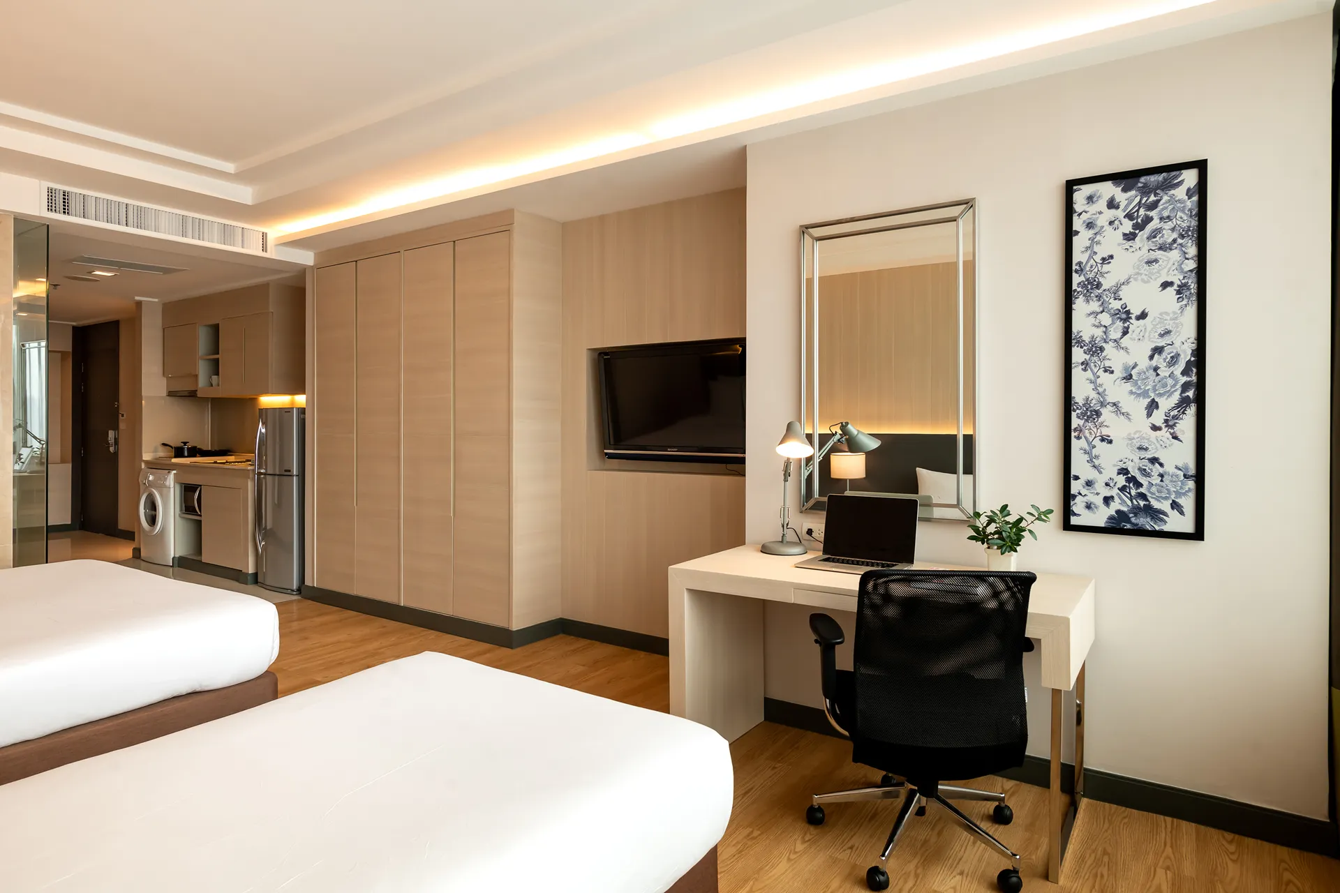 Triple hotel room kitchen phra khanong station bangkok skytrain.