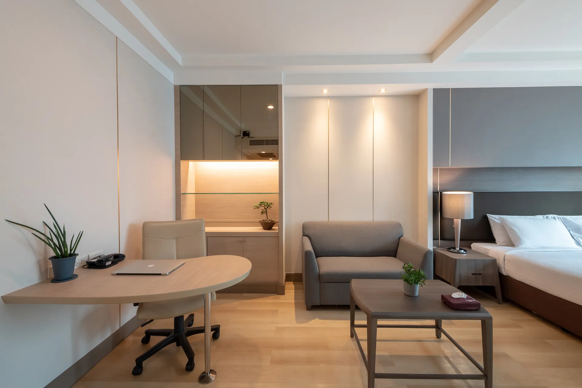 Second bedroom in a two-bedroom suite with kitchen in Bangkok.