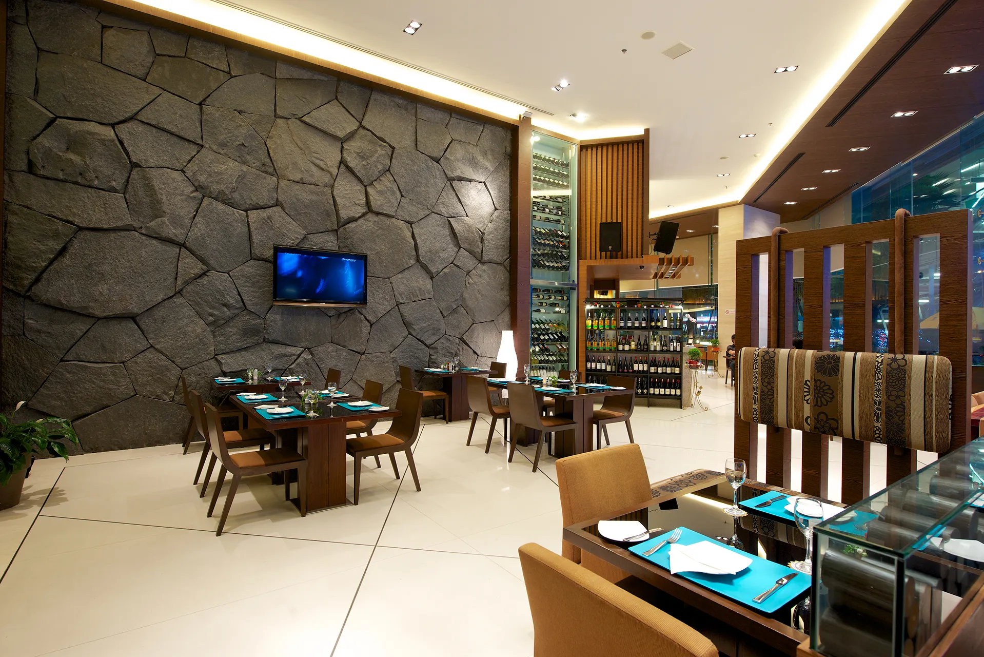 Dining area in the restaurant at a hotel near top restaurants Bangkok.