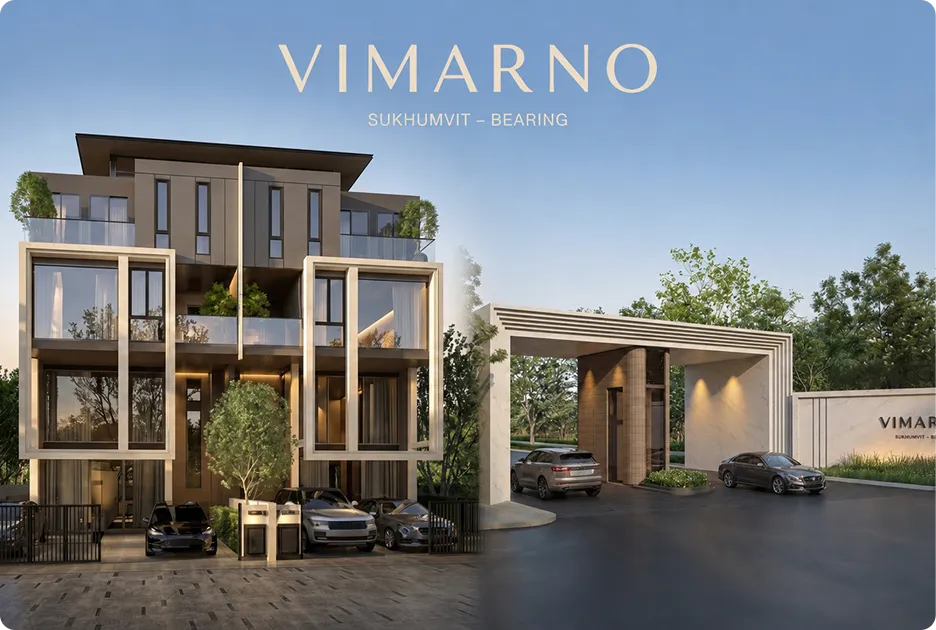 Modern exterior architecture of VIMARNO Sukhumvit-Bearing residential townhouse developed by Velti Property under Jasmine Hotel Group